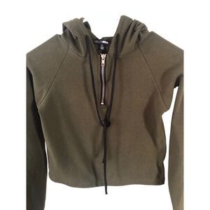 Fashion Nova Womens Olive Green cropped 1/4 Zip Hoodie military Sweatshirt S